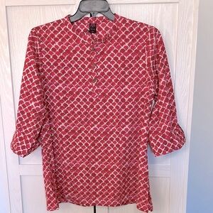 MYX Women's Cotton Straight Kurti Tunic Red and Pink Block Print Blouse Size XXL